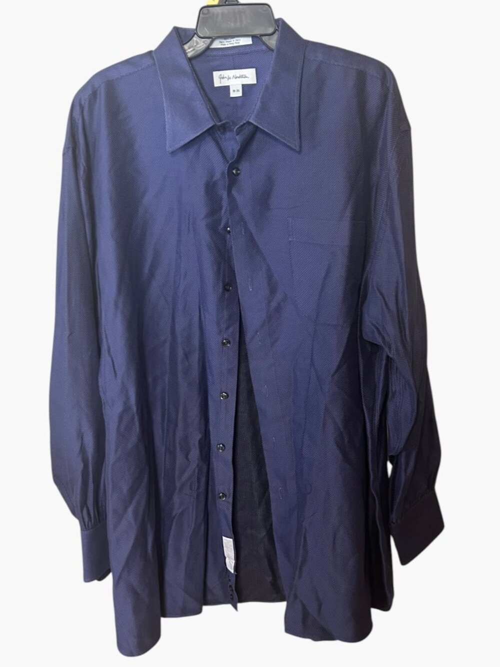 John W. Nordstrom Dress Shirt 18-35 Mens Navy Textured Italian Cotton Button Dow
